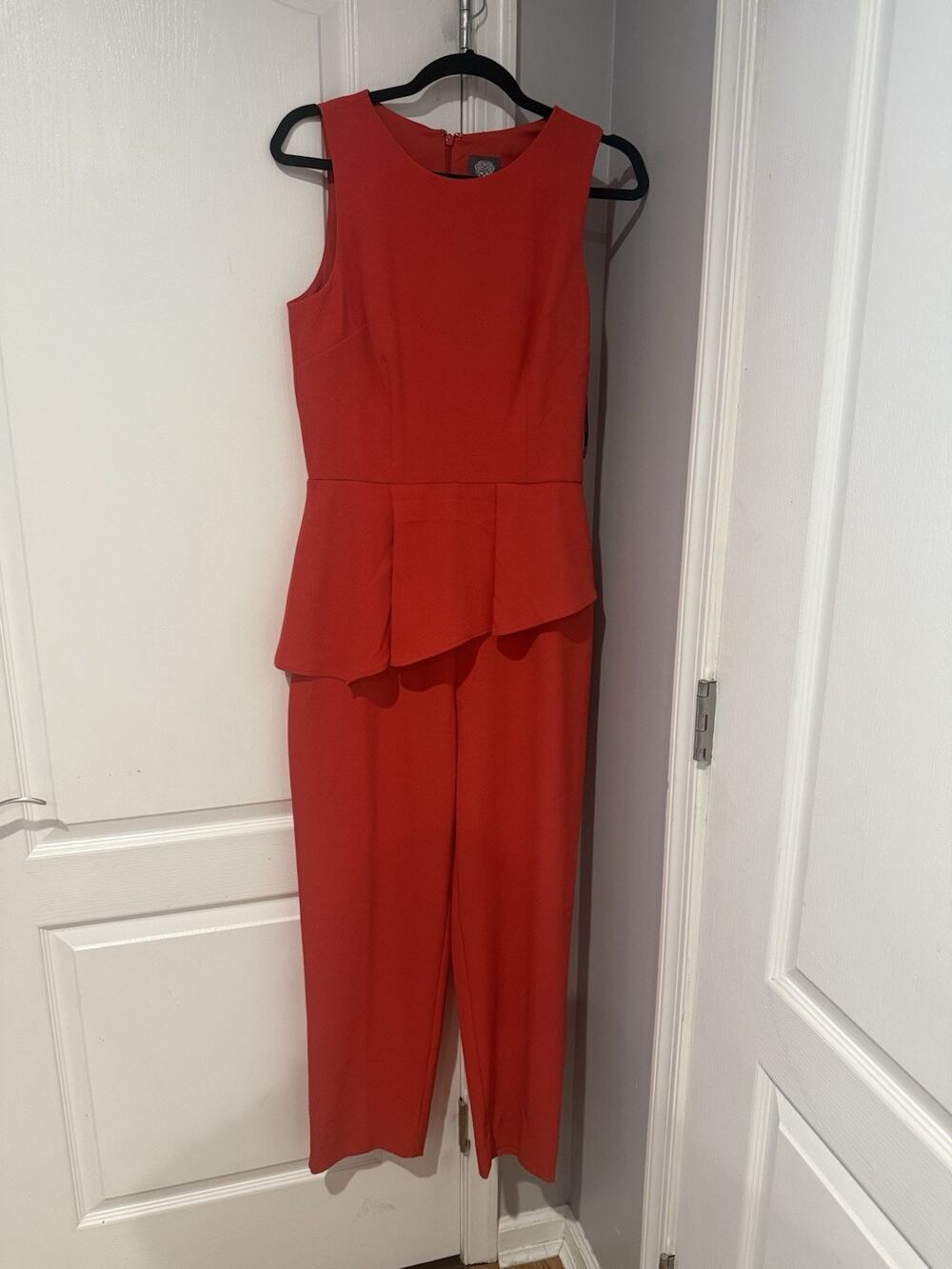 Vince Camuto Women’s Peplum Red Jumpsuit Romper Wide Leg Pants Size 8
